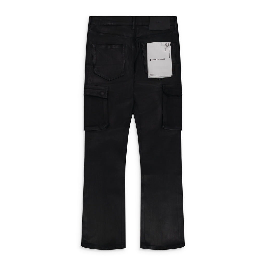 Black Coated Cargo Flare Jeans