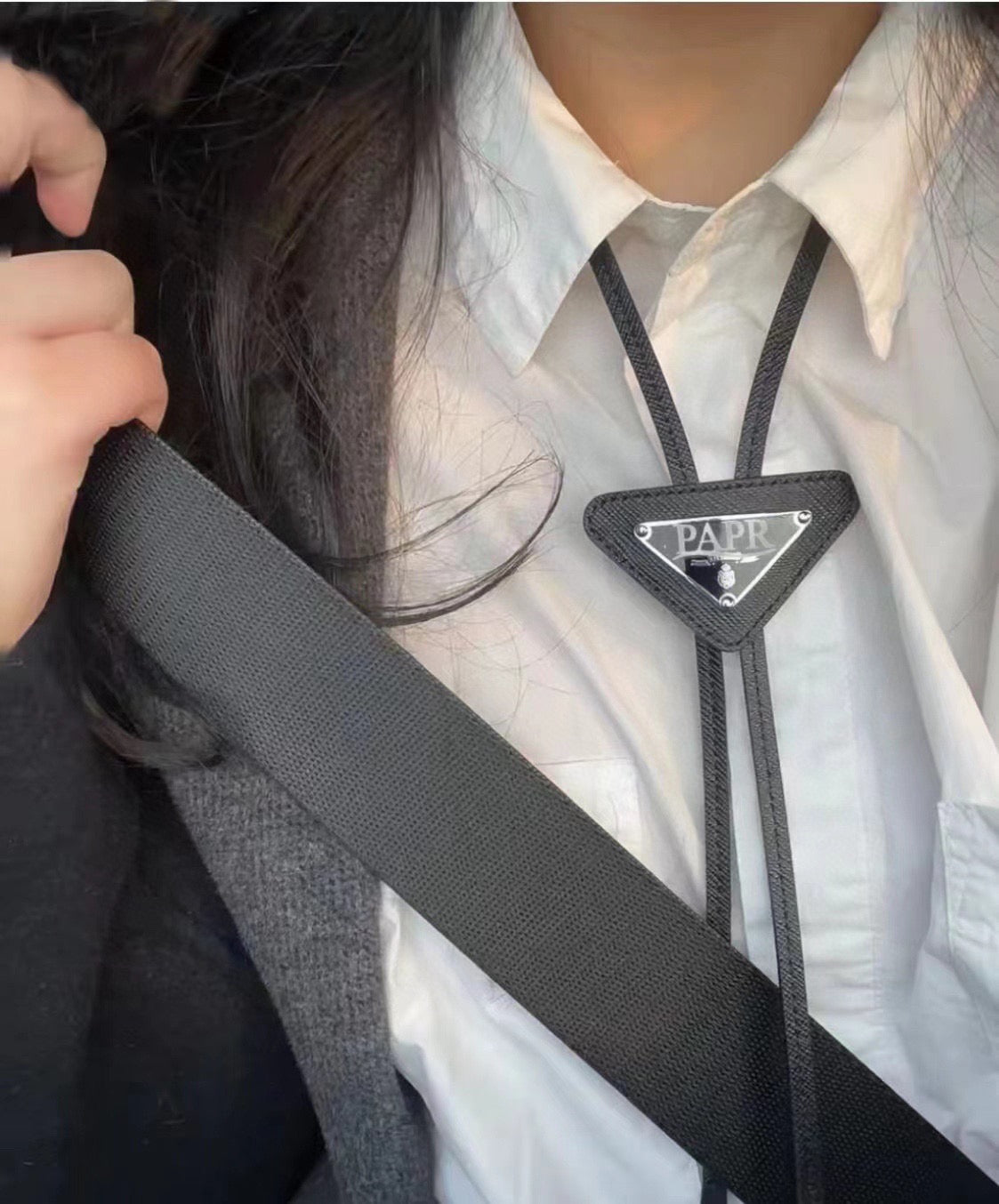 Prada Style Men's Triangle Logo Bolo Tie