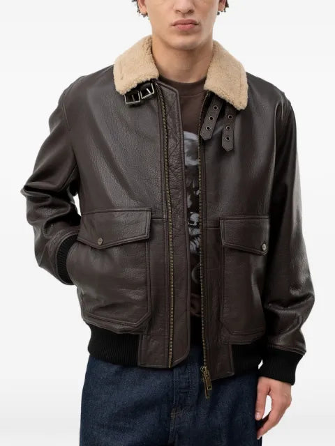 HUGO shearling-collar leather jacket