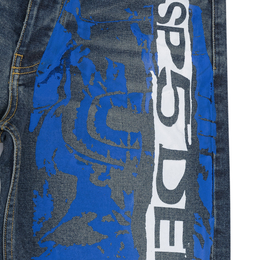 Indigo Printed Denim Shorts