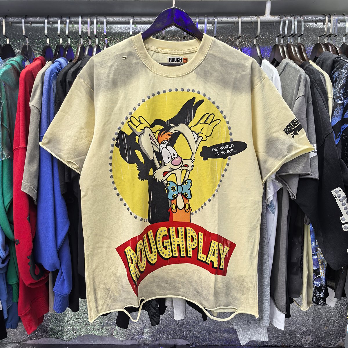 Rough Play Rabbit Graphic Distressed T-Shirt