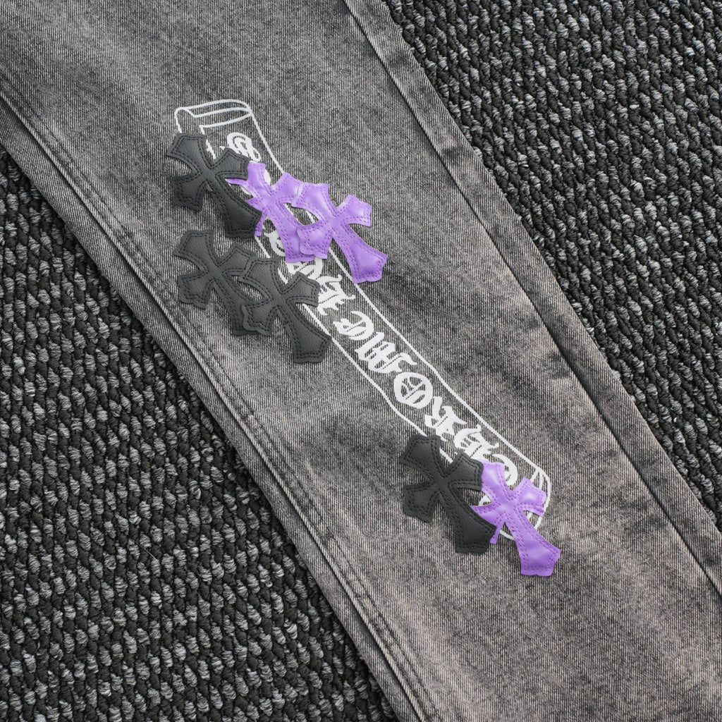 Chrome Hearts Gray Graphic Washed Jeans