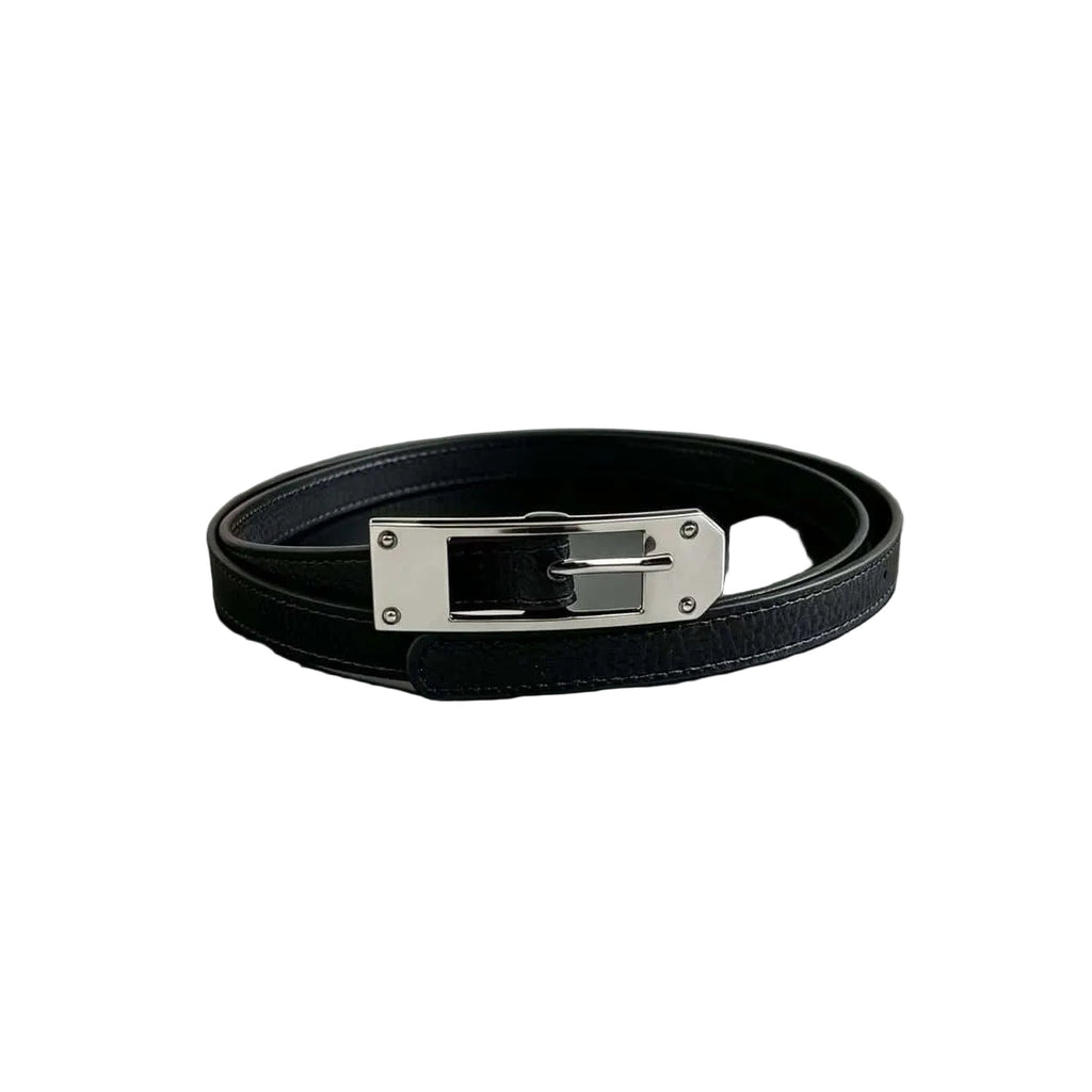Litchi Grain Leather Belt Irregular Metal Buckle Minimalist Waist Belt