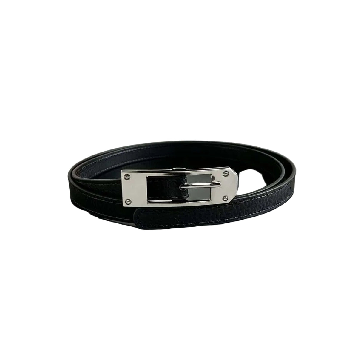 Litchi Grain Leather Belt Irregular Metal Buckle Minimalist Waist Belt