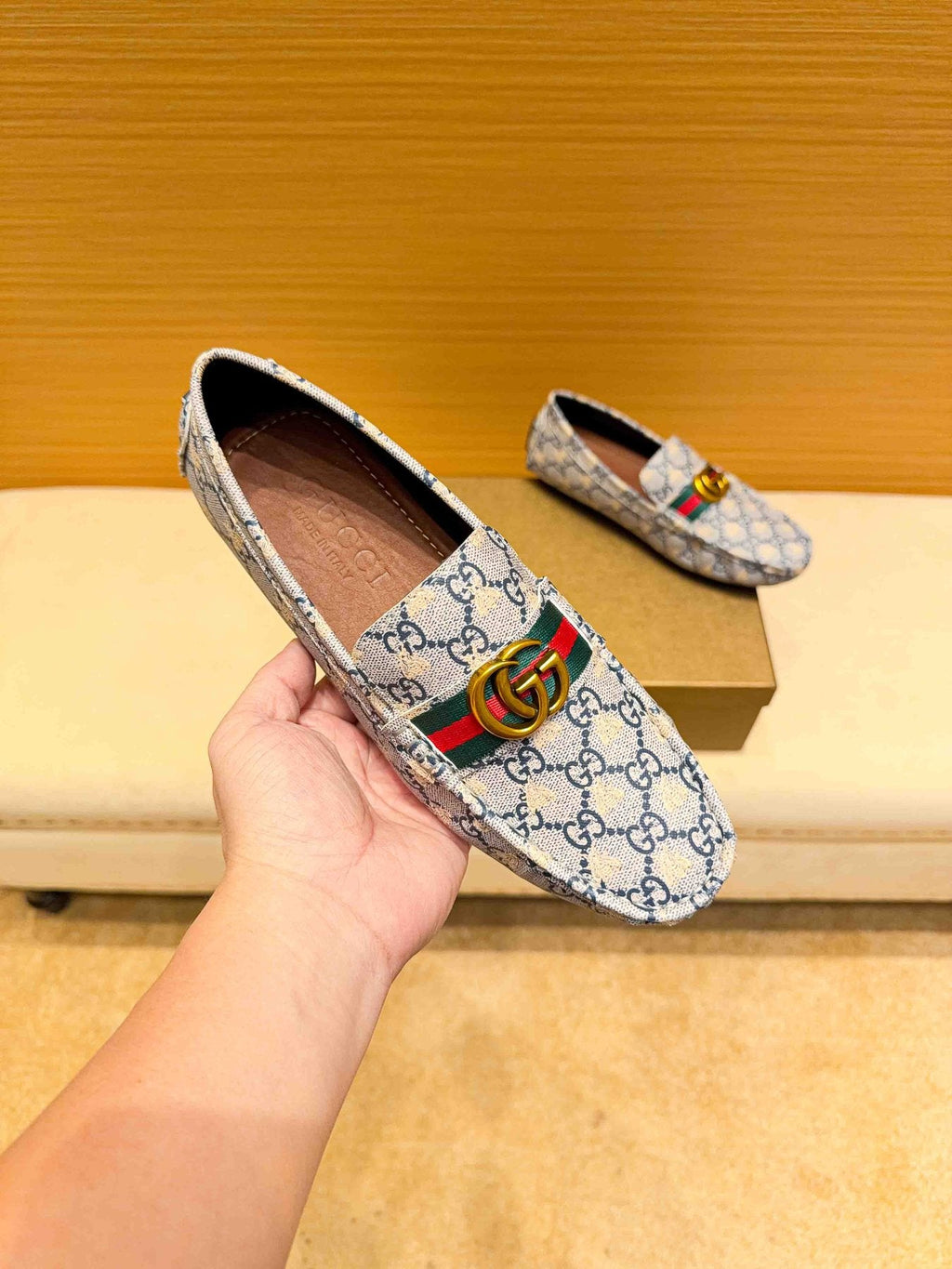 Gucci Monogram Stripe Slip-On Loafers