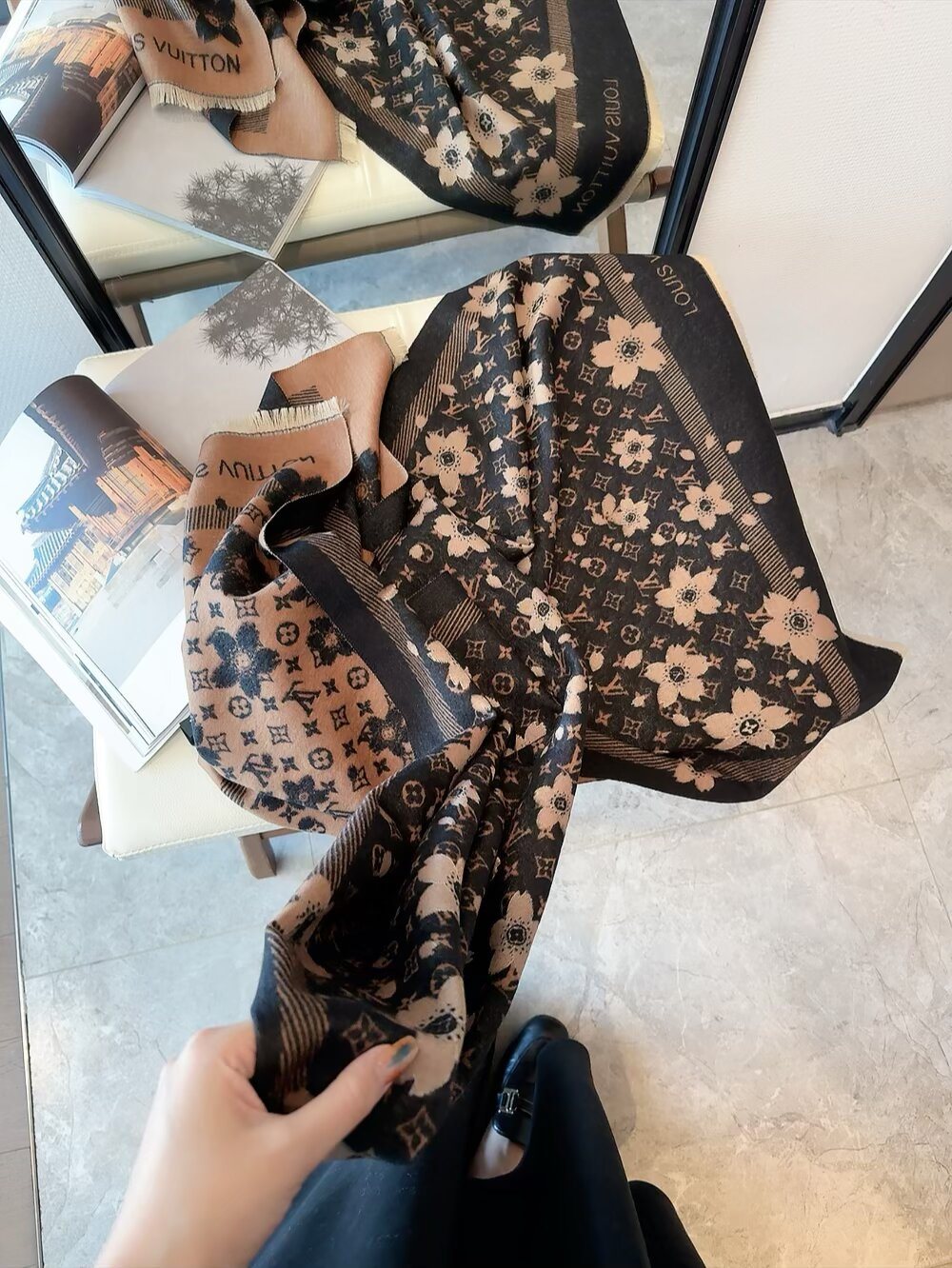 Louis Vuitton Floral Fringed Scarf