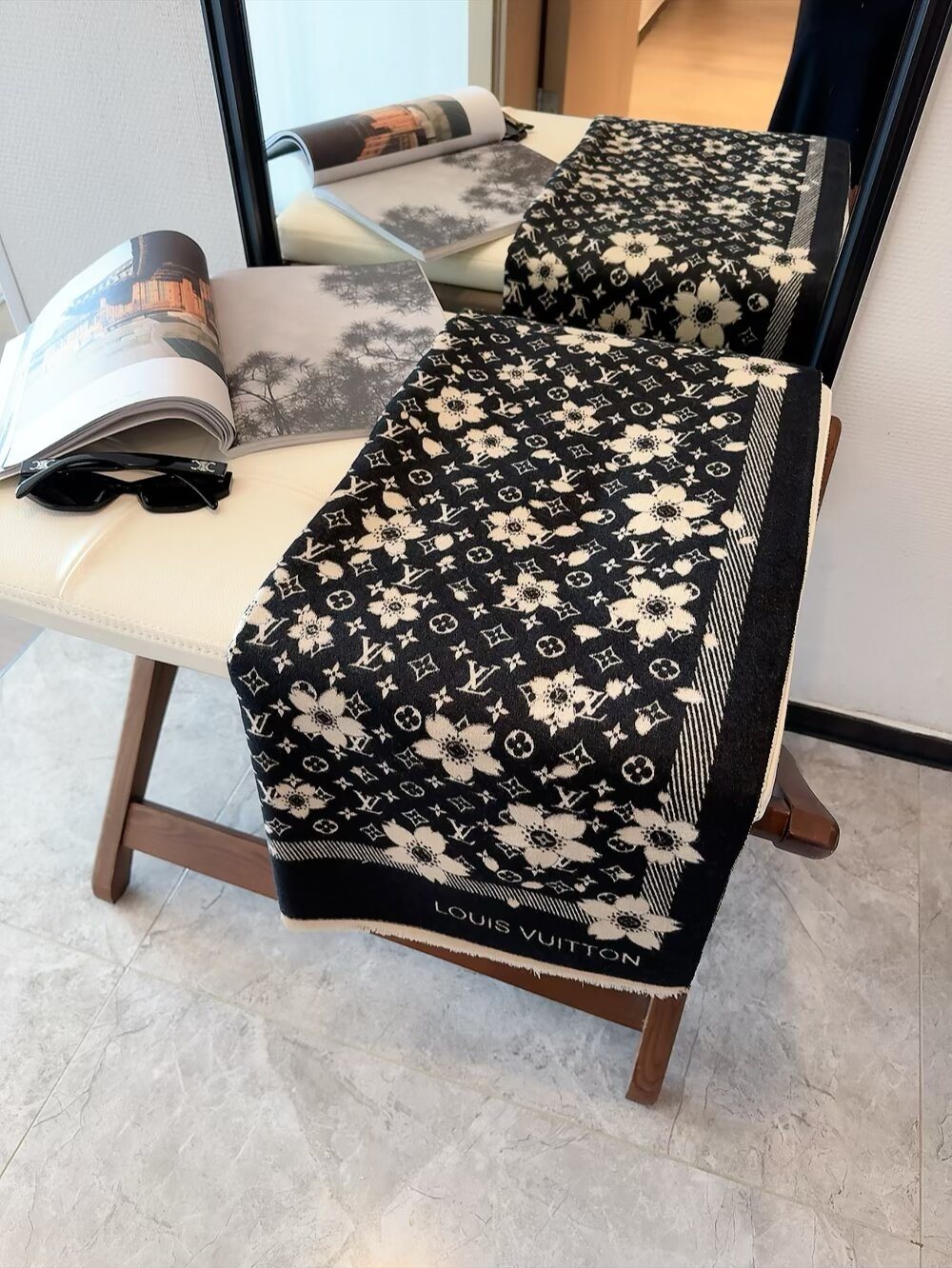 Louis Vuitton Floral Fringed Scarf