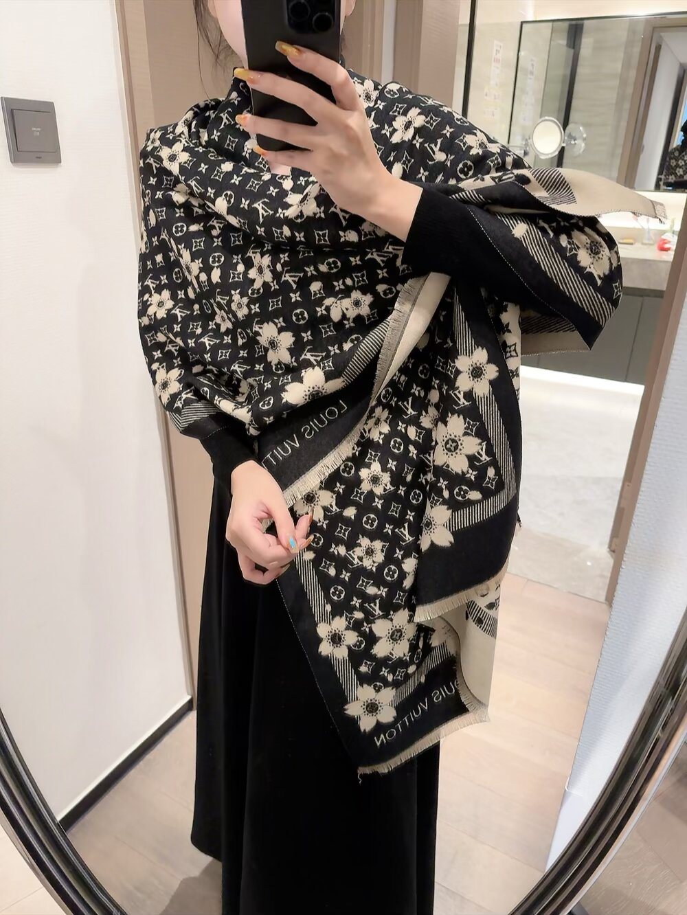Louis Vuitton Floral Fringed Scarf