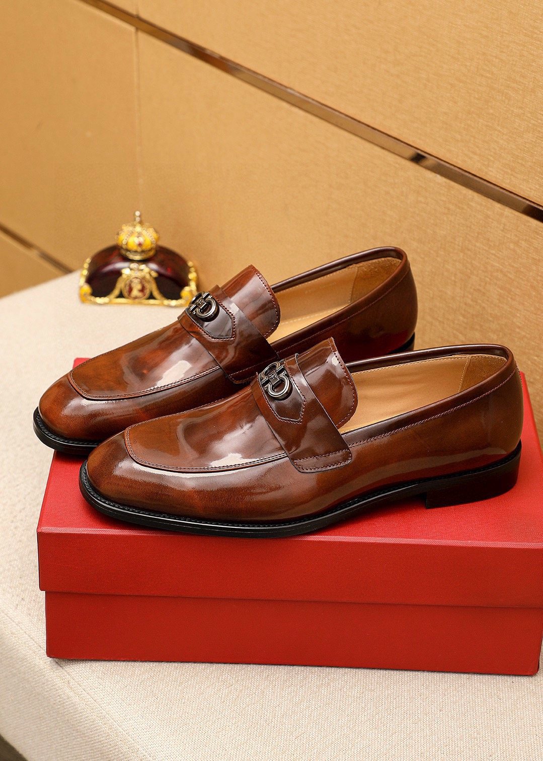 Ferragamo Brown Leather Metal-Detail Loafers