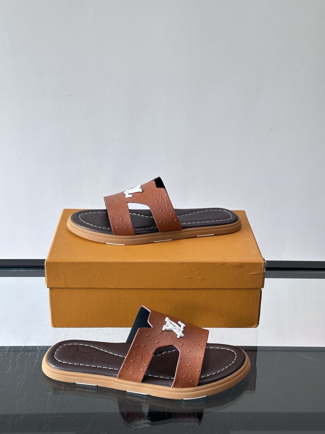 Louis Vuitton Brown Logo Slide Sandals