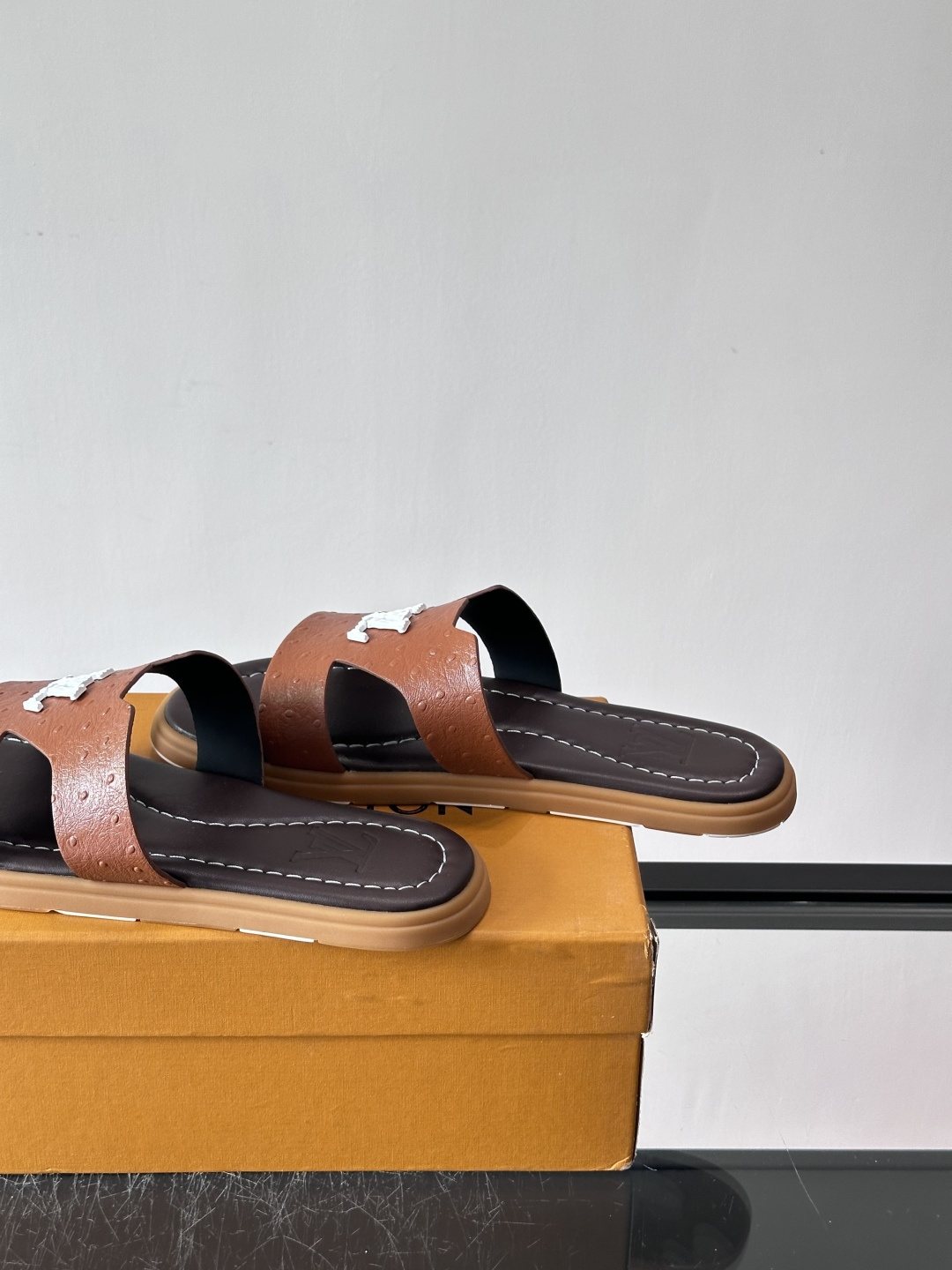 Louis Vuitton Brown Logo Slide Sandals