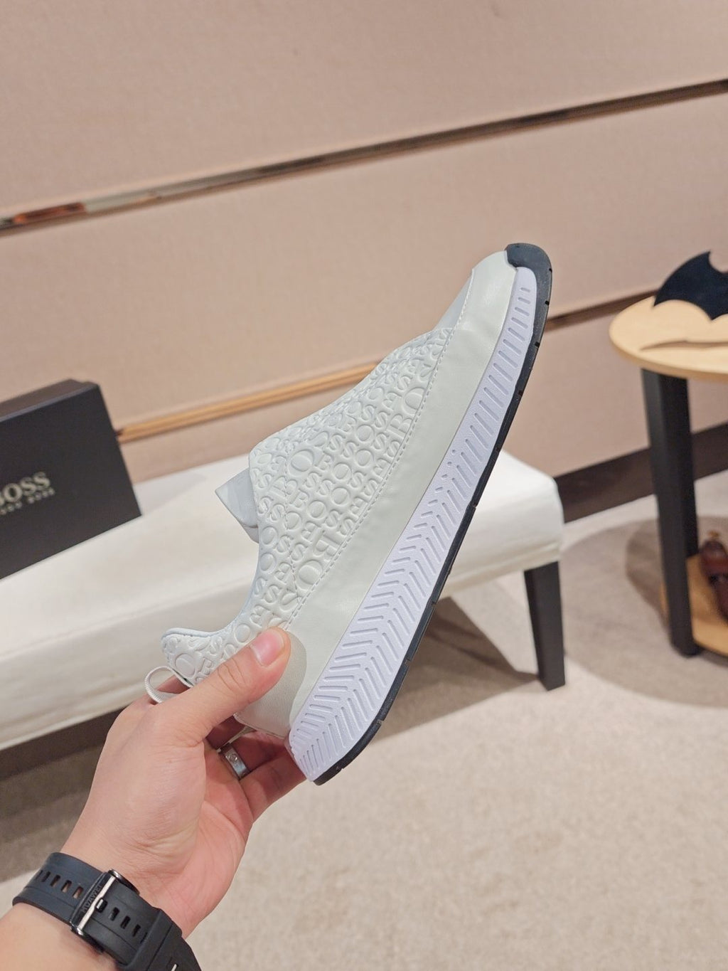 Hugo Boss Men's White Textured Low-Top Sneakers