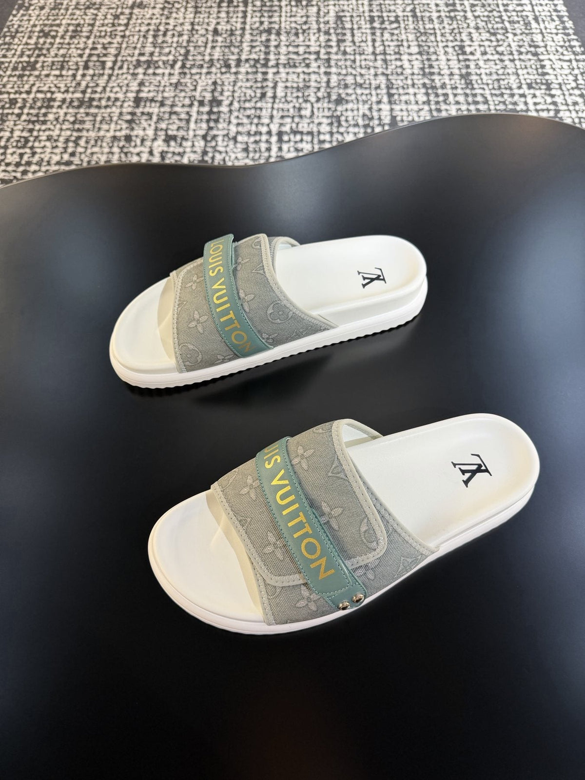 Louis Vuitton Gray Logo Slide Sandals