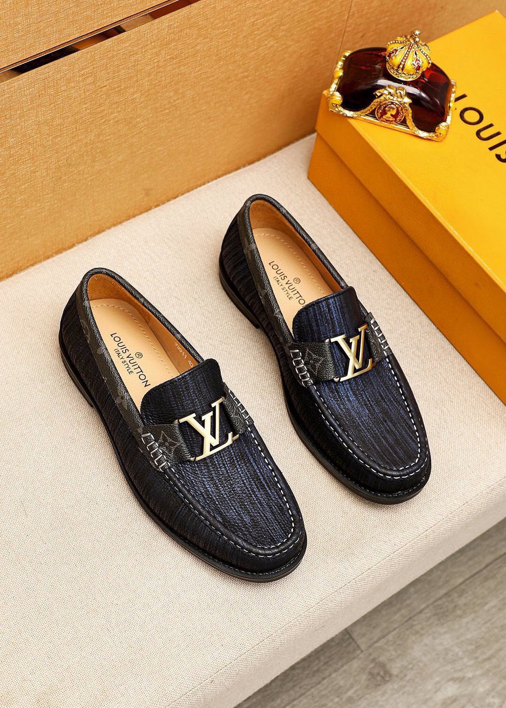Louis Vuitton Black Textured Loafers - Rubber Outsole