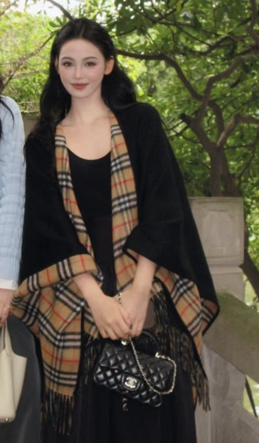Burberry Fringed Plaid-Panel Poncho
