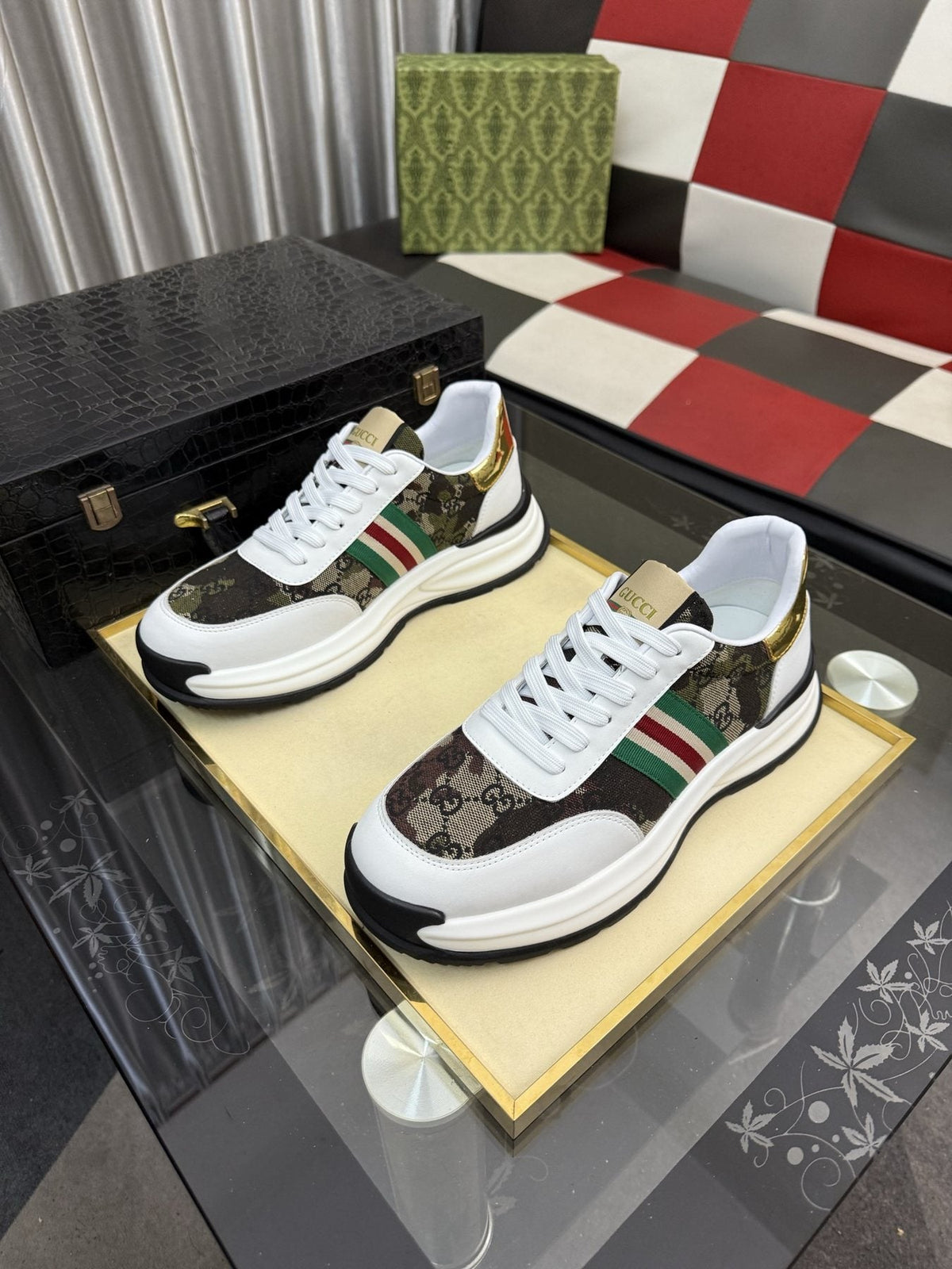 Gucci Monogram Stripe Low-Top Sneakers